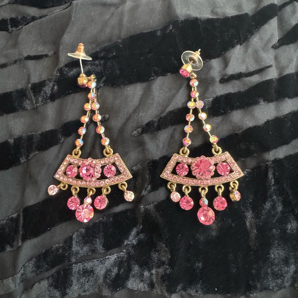 Elegant Pink and Gold Chandelier Earrings